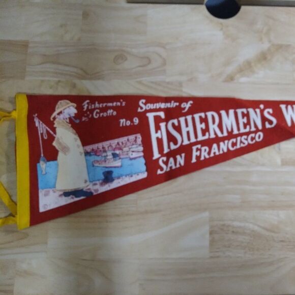 Vintage 60s Fishermen's Wharf SF Pennant Flag - Picture 1 of 7
